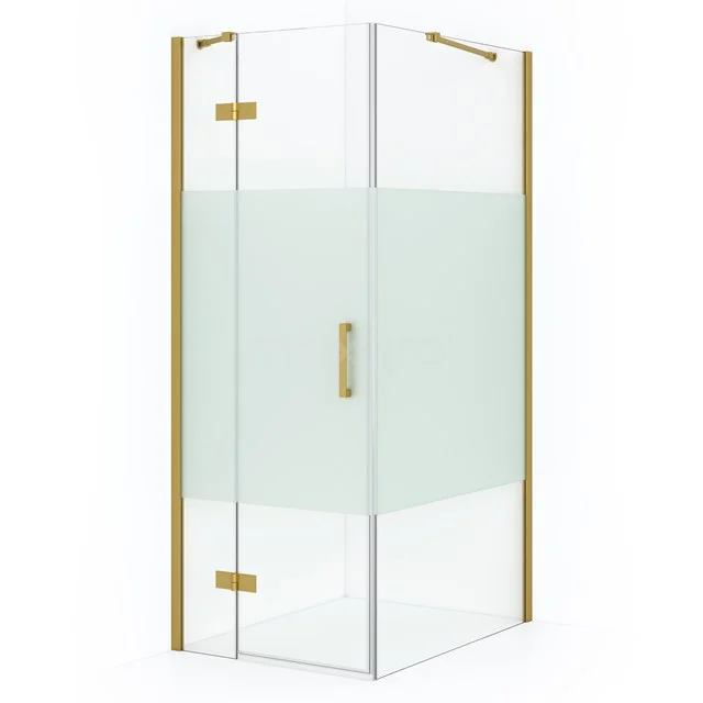 Diamond Douchecabine | 90x80 cm Goud Helder met matte strook Draaideur Rechthoek CDB213509413GGN