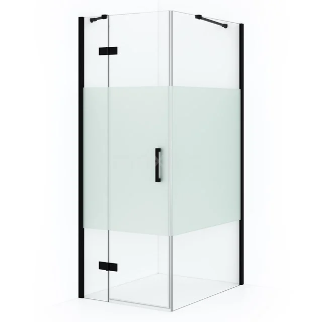Diamond Shower enclosure | 90x90 cm Matte black Clear with matt strip Pivot door Square CDB213609413MB