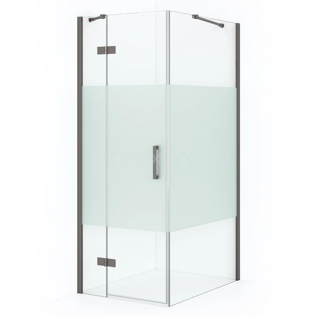 Diamond Shower enclosure | 90x80 cm Black metal Clear with matt strip Pivot door Rectangle CDB213509413ZMN