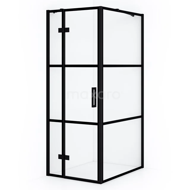 Diamond Shower cabin | 90x80 cm Matte black Clear with 4 black stripes Pivot door Rectangle CDB213509418MB