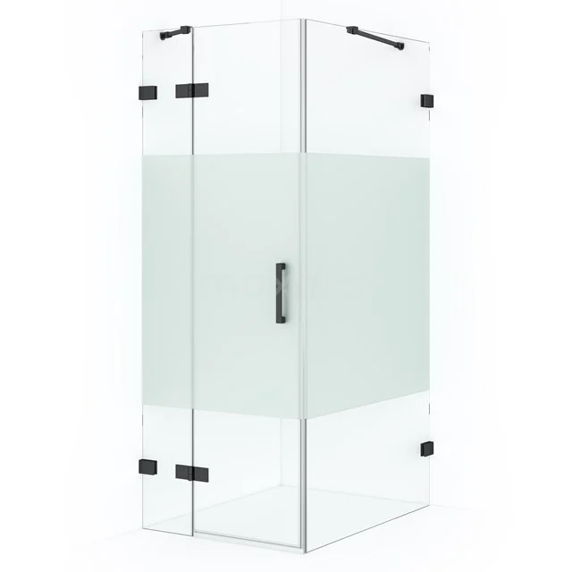 Diamond Shower enclosure | 90x90 cm Black chrome Clear with matt strip Pivot door Square CDB213609423BC