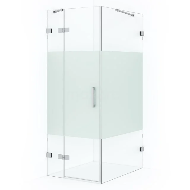 Diamond Douchecabine | 100x80 cm Chroom Helder met matte strook Draaideur Rechthoek CDB213510423C