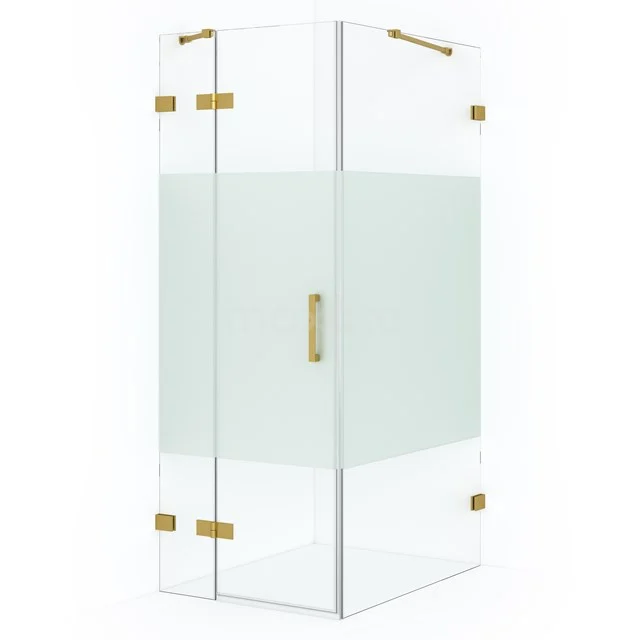 Diamond Douchecabine | 90x80 cm Goud Helder met matte strook Draaideur Rechthoek CDB213509423GG