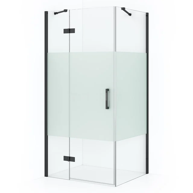 Diamond Shower enclosure | 110x80 cm Black chrome Clear with matt strip Pivot door Rectangle CDB216508413BCN