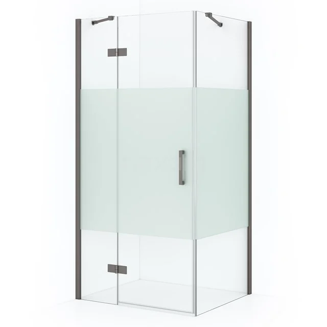 Diamond Shower enclosure | 100x80 cm Black metal Clear with matt strip Pivot door Rectangle CDB214608413ZMN