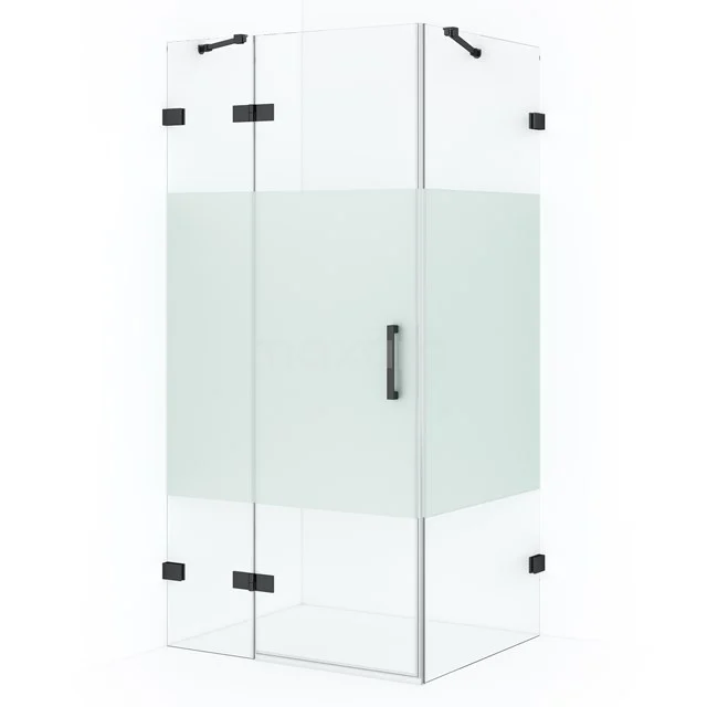 Diamond Shower enclosure | 100x80 cm Black chrome Clear with matt strip Pivot door Rectangle CDB214608423BC