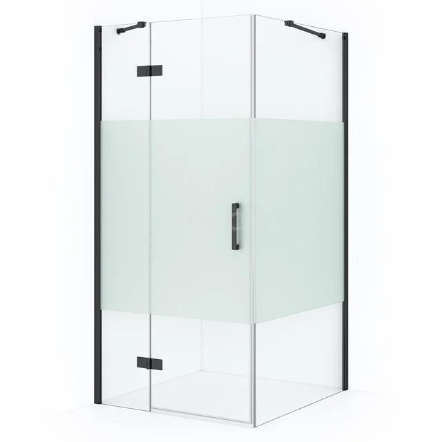 Diamond Shower enclosure | 100x90 cm Black chrome Clear with matt strip Pivot door Rectangle CDB214609413BCN