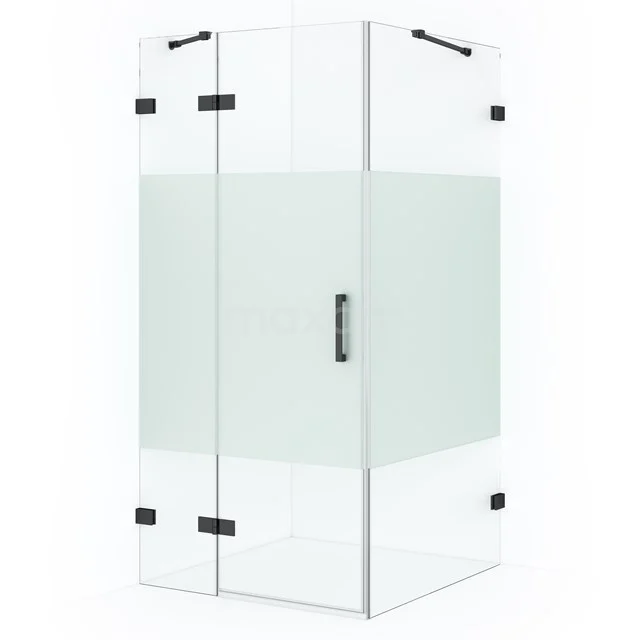 Diamond Shower enclosure | 100x90 cm Black chrome Clear with matt strip Pivot door Rectangle CDB214609423BC