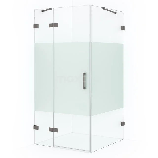 Diamond Shower enclosure | 100x90 cm Black metal Clear with matt strip Pivot door Rectangle CDB214609423ZM