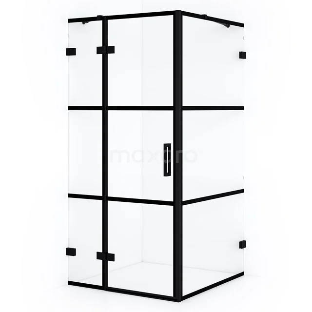 Diamond Shower enclosure | 100x100 cm Matte black Clear with 4 black stripes Pivot door Square CDB214610428MB