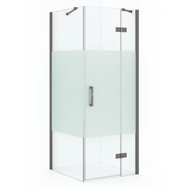 Diamond Shower enclosure | 80x80 cm Black metal Clear with matt strip Pivot door Square CDB223508413ZMN