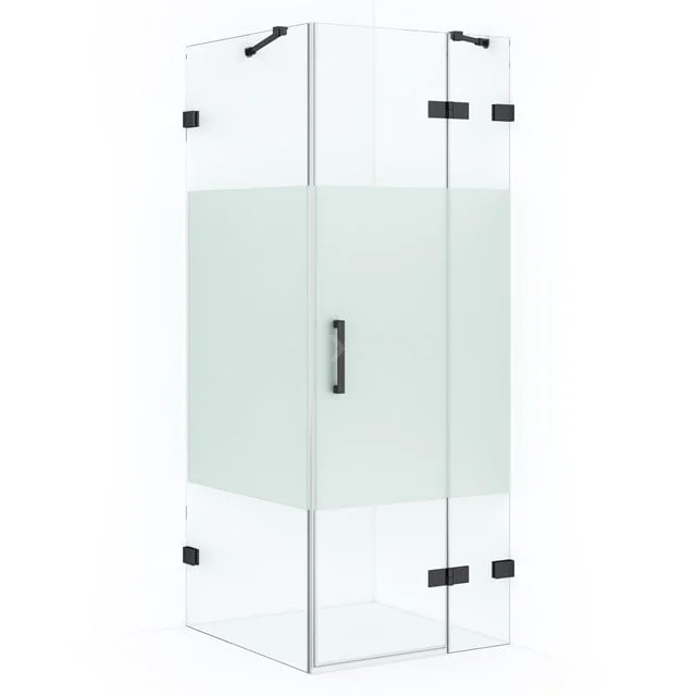 Diamond Shower cabin | 90x80 cm Black chrome Clear with matt strip Pivot door Rectangle CDB223608423BC