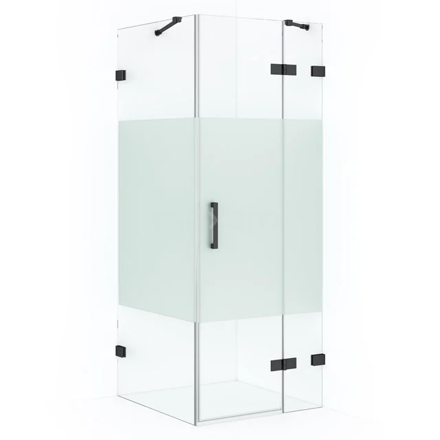 Diamond Shower enclosure | 90x80 cm Black chrome Clear with matt strip Pivot door Rectangle CDB223608423BC
