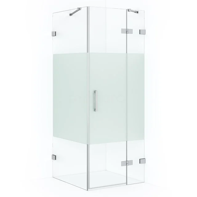 Diamond Douchecabine | 90x80 cm Chroom Helder met matte strook Draaideur Rechthoek CDB223608423C