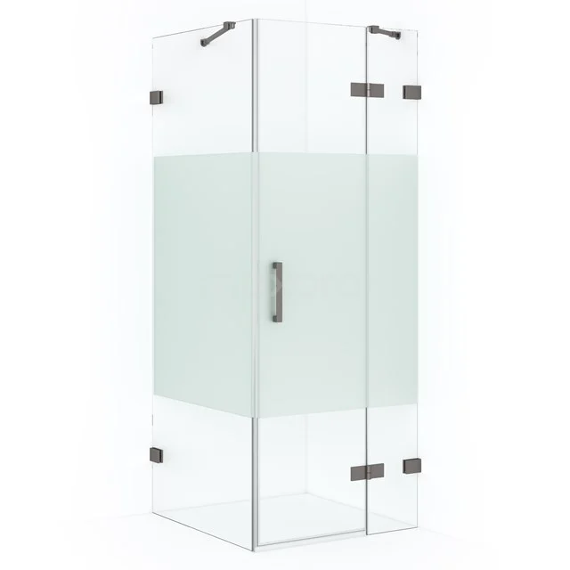 Diamond Shower enclosure | 80x80 cm Black metal Clear with matt strip Pivot door Square CDB223508423ZM