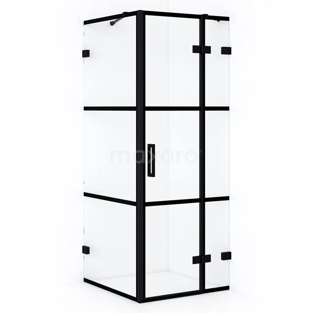 Diamond Shower enclosure | 80x80 cm Matte black Clear with 4 black stripes Pivot door Square CDB223508428MB
