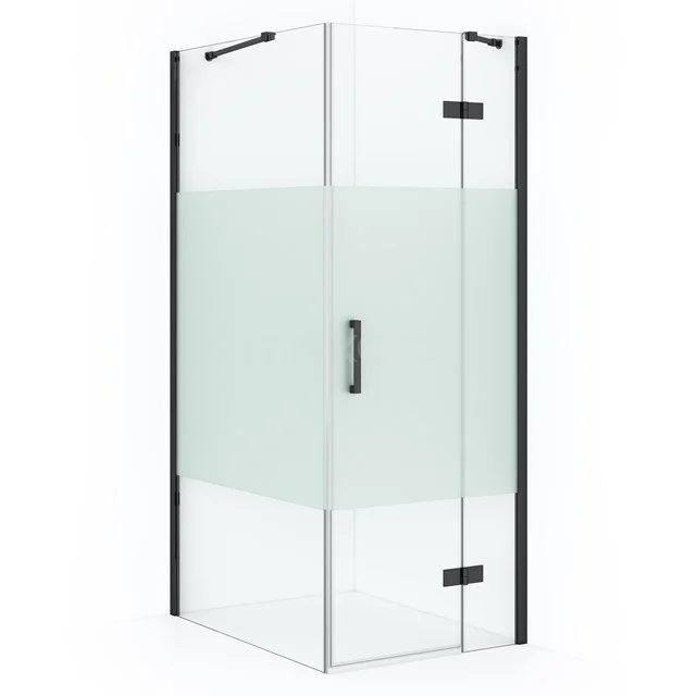 Diamond Shower enclosure | 90x90 cm Black chrome Clear with matt strip Pivot door Square CDB223609413BCN