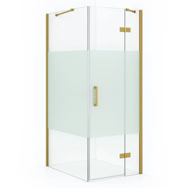 Diamond Douchecabine | 90x90 cm Goud Helder met matte strook Draaideur Vierkant CDB223609413GGN