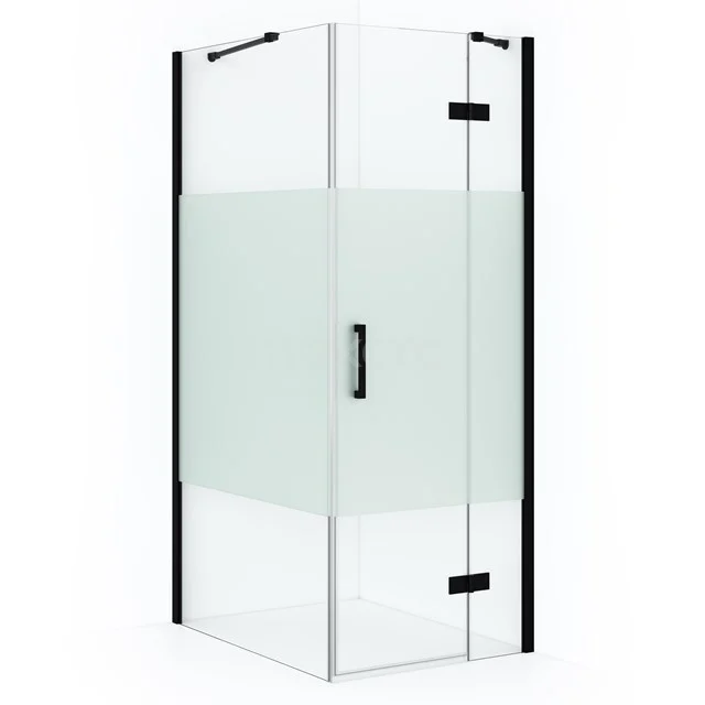 Diamond Shower enclosure | 90x90 cm Matte black Clear with matt strip Pivot door Square CDB223609413MB