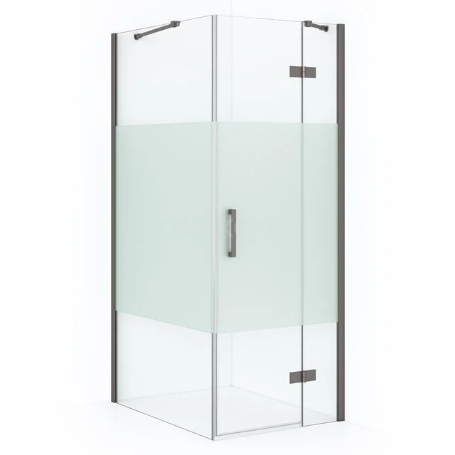 Diamond Shower enclosure | 90x90 cm Black metal Clear with matt strip Pivot door Square CDB223609413ZMN