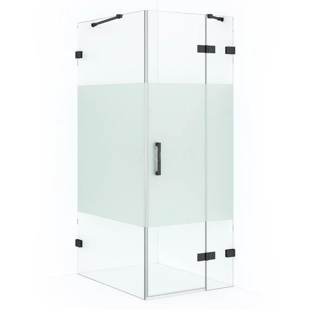 Diamond Shower enclosure | 90x90 cm Black chrome Clear with matt strip Pivot door Square CDB223609423BC