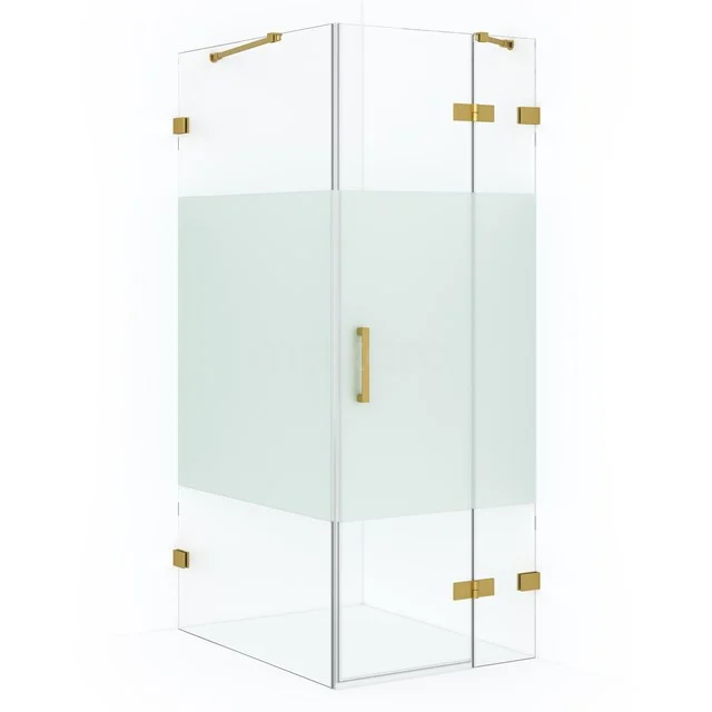 Diamond Douchecabine | 90x80 cm Goud Helder met matte strook Draaideur Rechthoek CDB223509423GG