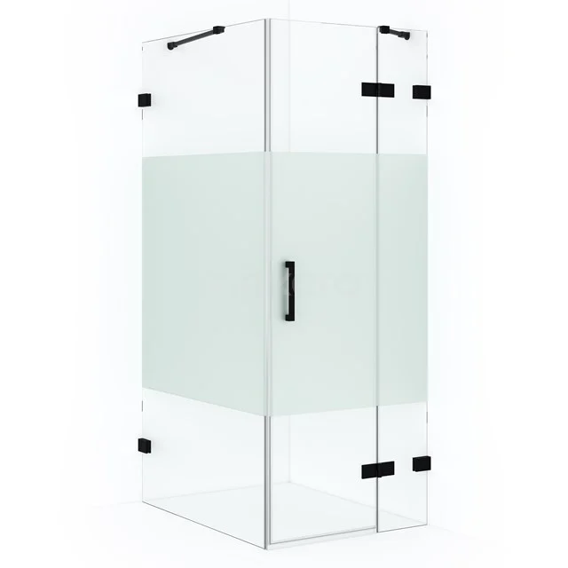 Diamond Shower enclosure | 90x90 cm Matte black Clear with matt strip Pivot door Square CDB223609423MB