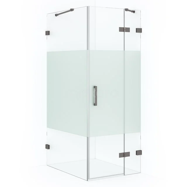Diamond Shower enclosure | 90x90 cm Black metal Clear with matt strip Pivot door Square CDB223609423ZM