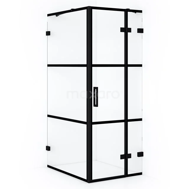 Diamond Shower enclosure | 90x90 cm Matte black Clear with 4 black stripes Pivot door Square CDB223609428MB