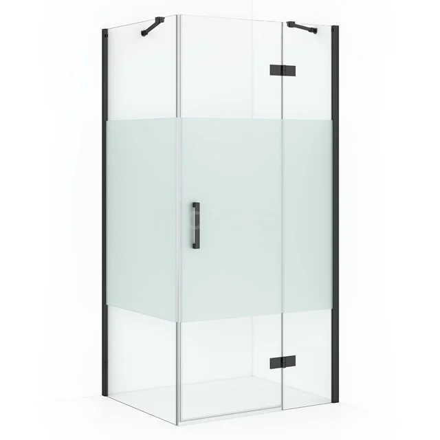 Diamond Shower cabin | 100x80 cm Black chrome Clear with matt strip Pivot door Rectangle CDB224608413BCN
