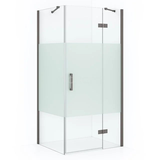 Diamond Shower enclosure | 120x80 cm Black metal Clear with matt strip Pivot door Rectangle CDB226608413ZMN