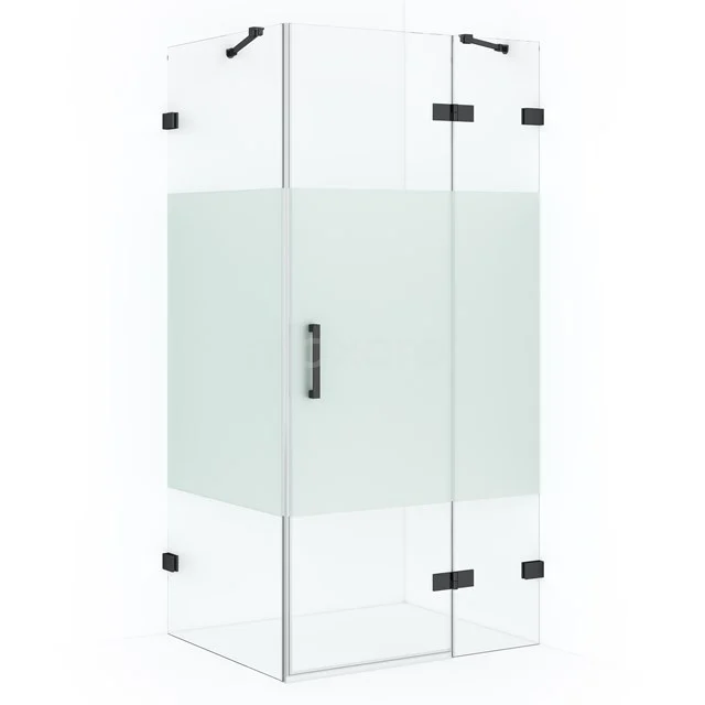Diamond Shower enclosure | 110x80 cm Black chrome Clear with matt strip Pivot door Rectangle CDB226508423BC