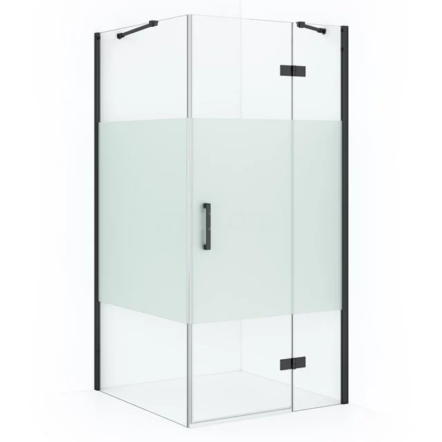 Diamond Shower enclosure | 100x90 cm Black chrome Clear with matt strip Pivot door Rectangle CDB224609413BC