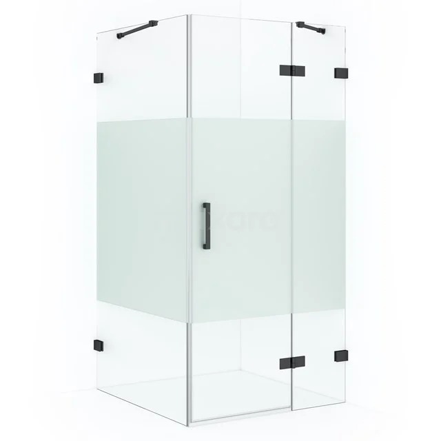 Diamond Shower cabin | 100x90 cm Black chrome Clear with matt strip Pivot door Rectangle CDB224609423BC