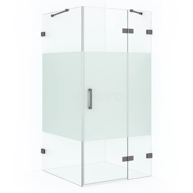 Diamond Shower enclosure | 110x100 cm Black metal Clear with matt strip Pivot door Rectangle CDB226510423ZM