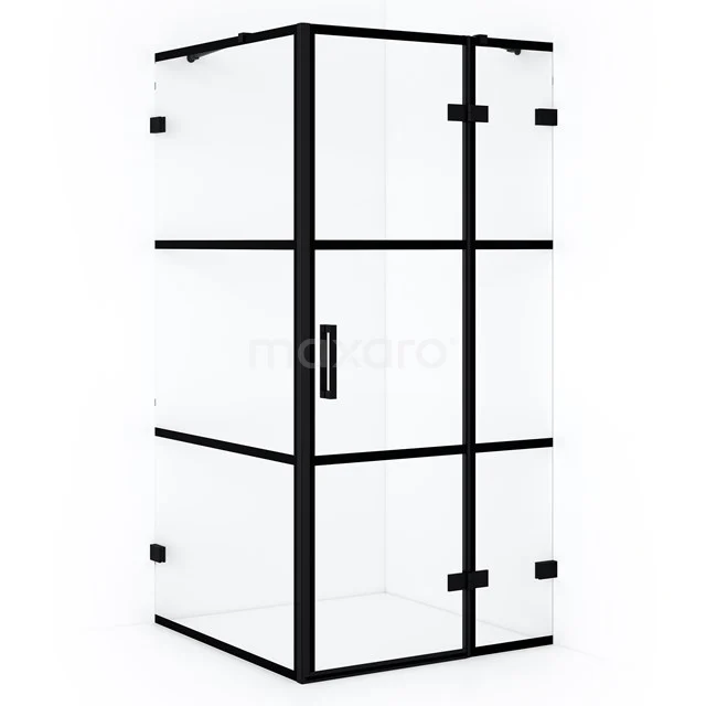 Diamond Shower enclosure | 100x100 cm Matte black Clear with 4 black stripes Pivot door Square CDB224610428MB