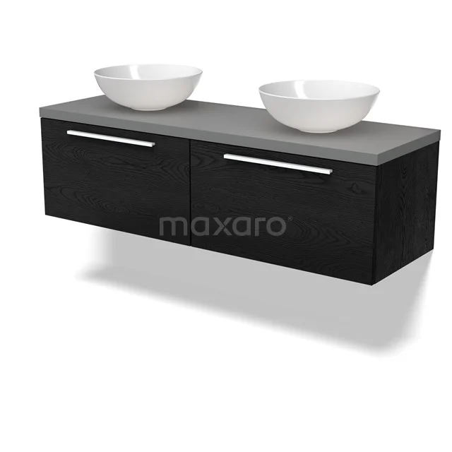Modulo Plato Vanity units for countertop basin | 140 cm Black oak Flat front Mid grey worktop 2 Side-by-side drawers BMK12-01994