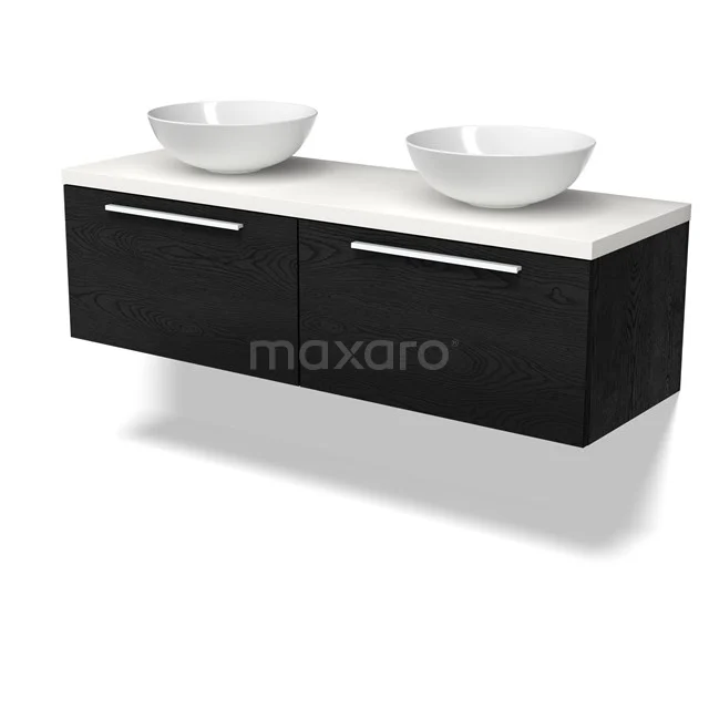 Modulo Plato Vanity units for countertop basin | 140 cm Black oak Flat front Matte white worktop 2 Side-by-side drawers BMK12-01996