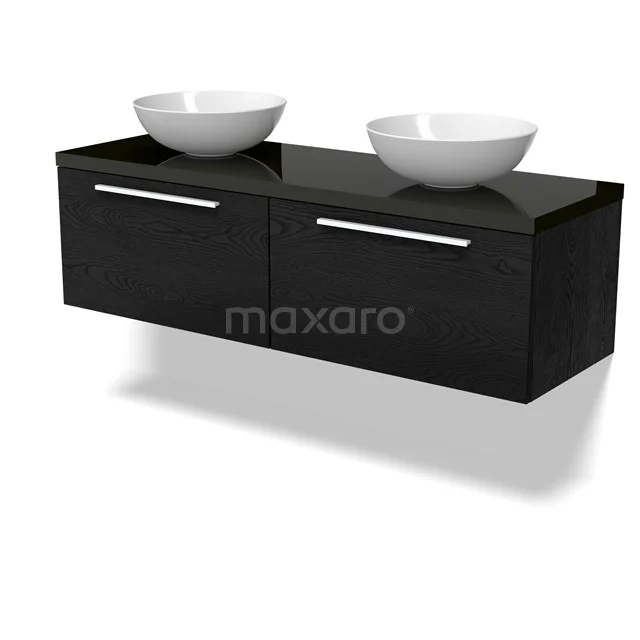 Modulo Plato Vanity units for countertop basin | 140 cm Black oak Flat front High-gloss black worktop 2 Side-by-side drawers BMK12-01998