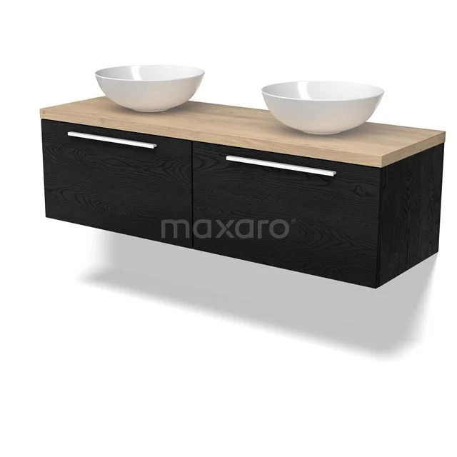 Modulo Plato Vanity units for countertop basin | 140 cm Black oak Flat front Light brown oak worktop 2 Side-by-side drawers BMK12-02002