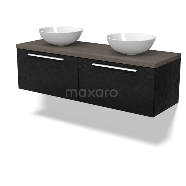 Modulo Plato Vanity units for countertop basin | 140 cm Black oak Flat front Dark brown oak worktop 2 Side-by-side drawers BMK12-02004