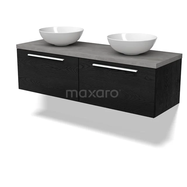 Modulo Plato Vanity units for countertop basin | 140 cm Black oak Flat front Light grey concrete worktop 2 Side-by-side drawers BMK12-02006