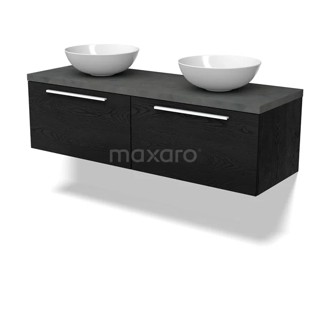 Modulo Plato Vanity units for countertop basin | 140 cm Black oak Flat front Dark grey concrete worktop 2 Side-by-side drawers BMK12-02007