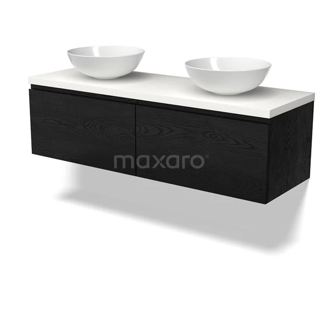 Modulo Plato Vanity units for countertop basin | 140 cm Black oak Handle-less front Matte white worktop 2 Side-by-side drawers BMK12-02011