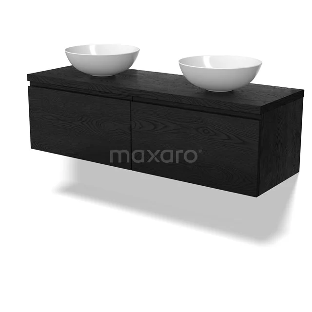 Modulo Plato Vanity units for countertop basin | 140 cm Black oak Handle-less front Black oak worktop 2 Side-by-side drawers BMK12-02014
