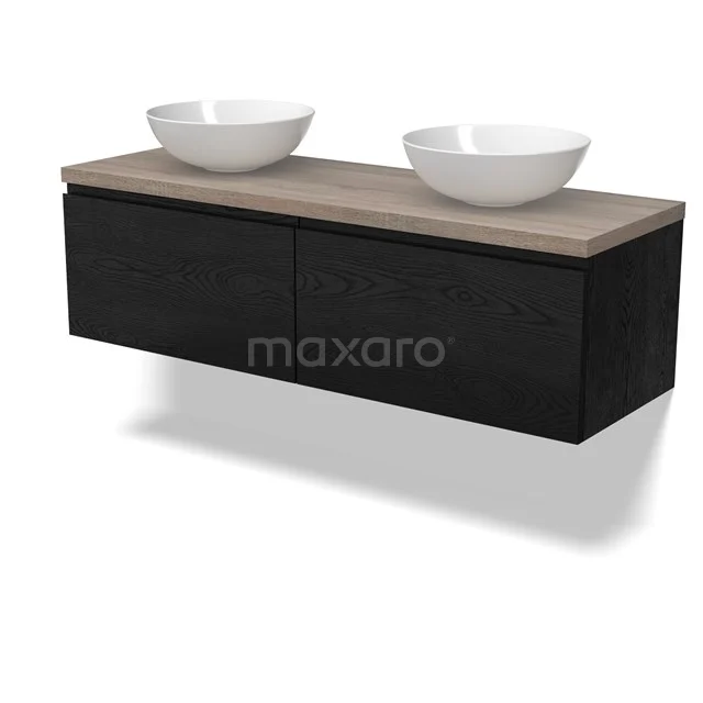 Modulo Plato Vanity units for countertop basin | 140 cm Black oak Handle-less front Oak worktop 2 Side-by-side drawers BMK12-02015