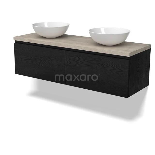 Modulo Plato Vanity units for countertop basin | 140 cm Black oak Handle-less front Light grey oak worktop 2 Side-by-side drawers BMK12-02016