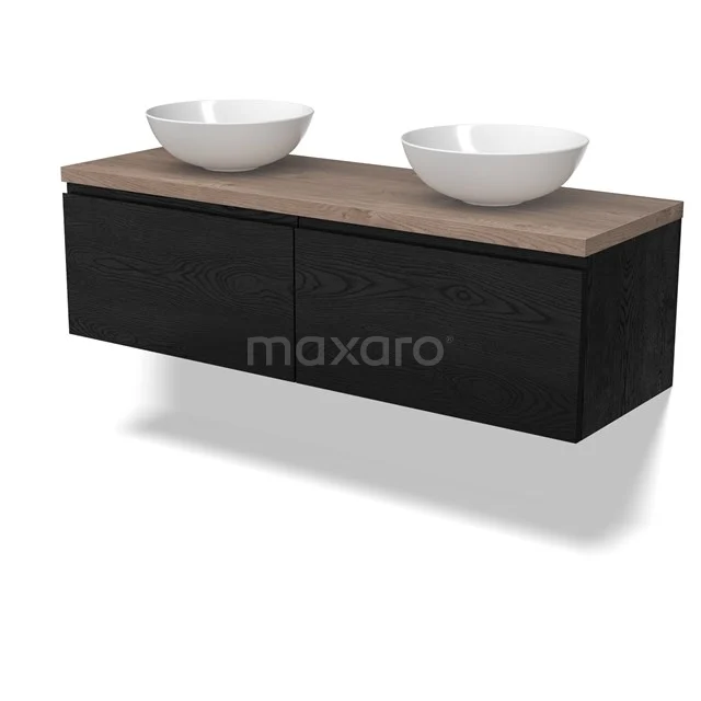 Modulo Plato Vanity units for countertop basin | 140 cm Black oak Handle-less front Mid brown oak worktop 2 Side-by-side drawers BMK12-02018