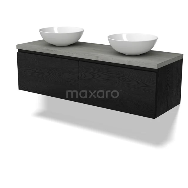 Modulo Plato Badkamermeubel voor waskom | 140 cm Zwart eiken Greeploos front Grijs eiken blad 2 lades naast elkaar BMK12-02020