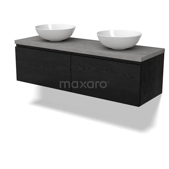 Modulo Plato Vanity units for countertop basin | 140 cm Black oak Handle-less front Light grey concrete worktop 2 Side-by-side drawers BMK12-02021